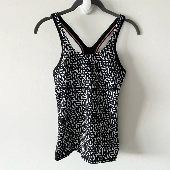 EB Lululemon Crossback Tank Top Black White Print Net Pop Mesh Back - Picture 3 of 16